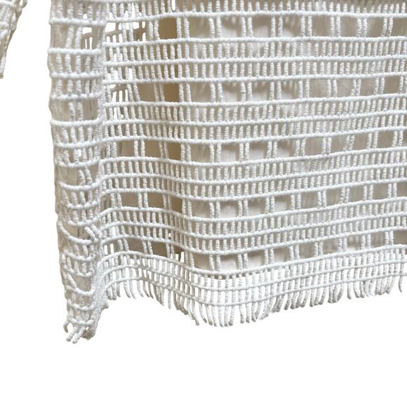 Tory Burch Ivory Open Knit Crochet Lace Short Sleeve Top Size Medium - Picture 5 of 14